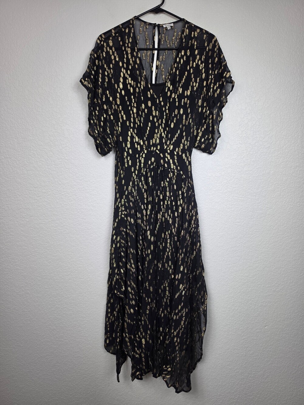 Anthropologie En Crème Black & Gold Sheer Midi Dress XS